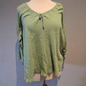 Cotton Ginny Ecoganic Green Textured Top | V-Neck Knit Blouse | XL